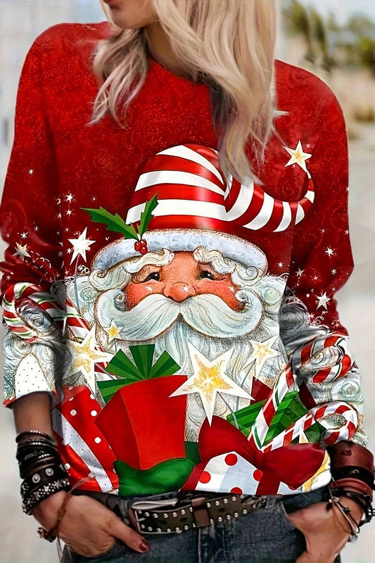 CWOSWL07610_CHRISTMAS SANTA LONG SLEEVE KNIT TOP