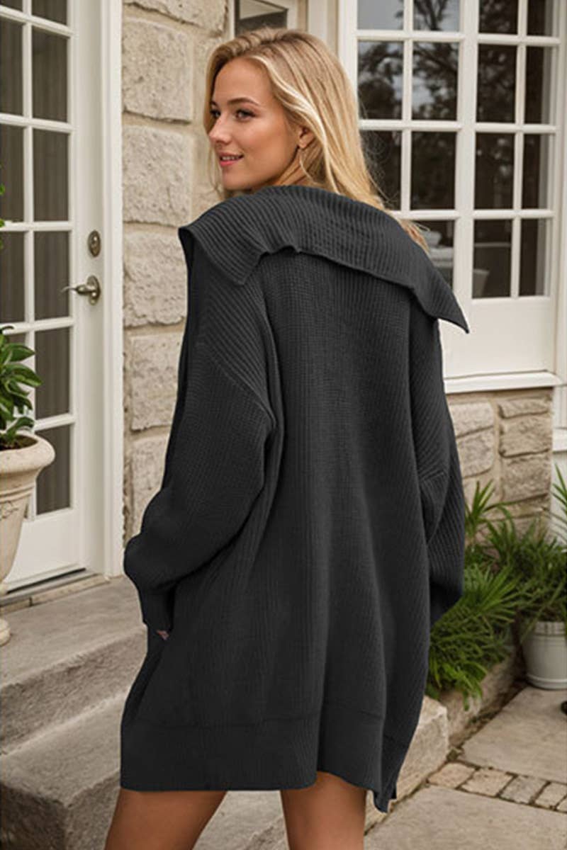 CWOCAL2263_SOLID COLOR LAPEL MID-LENGTH SWEATER COAT