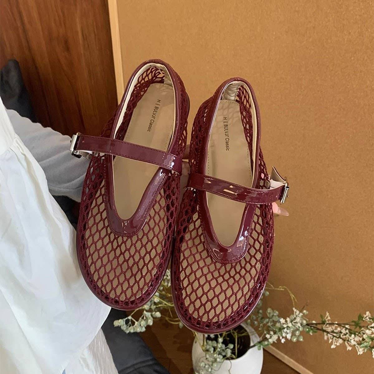 Flat Round Toe Mesh Mary Jane Ballet Sandals