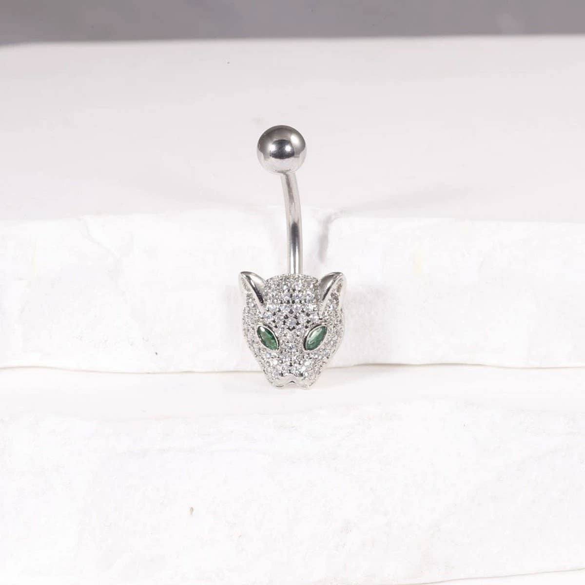 Leopard Head CZ Belly Ring ? Bold Piercing Jewelry