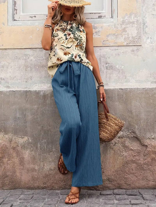 A halter ethnic-style printed top trousers set