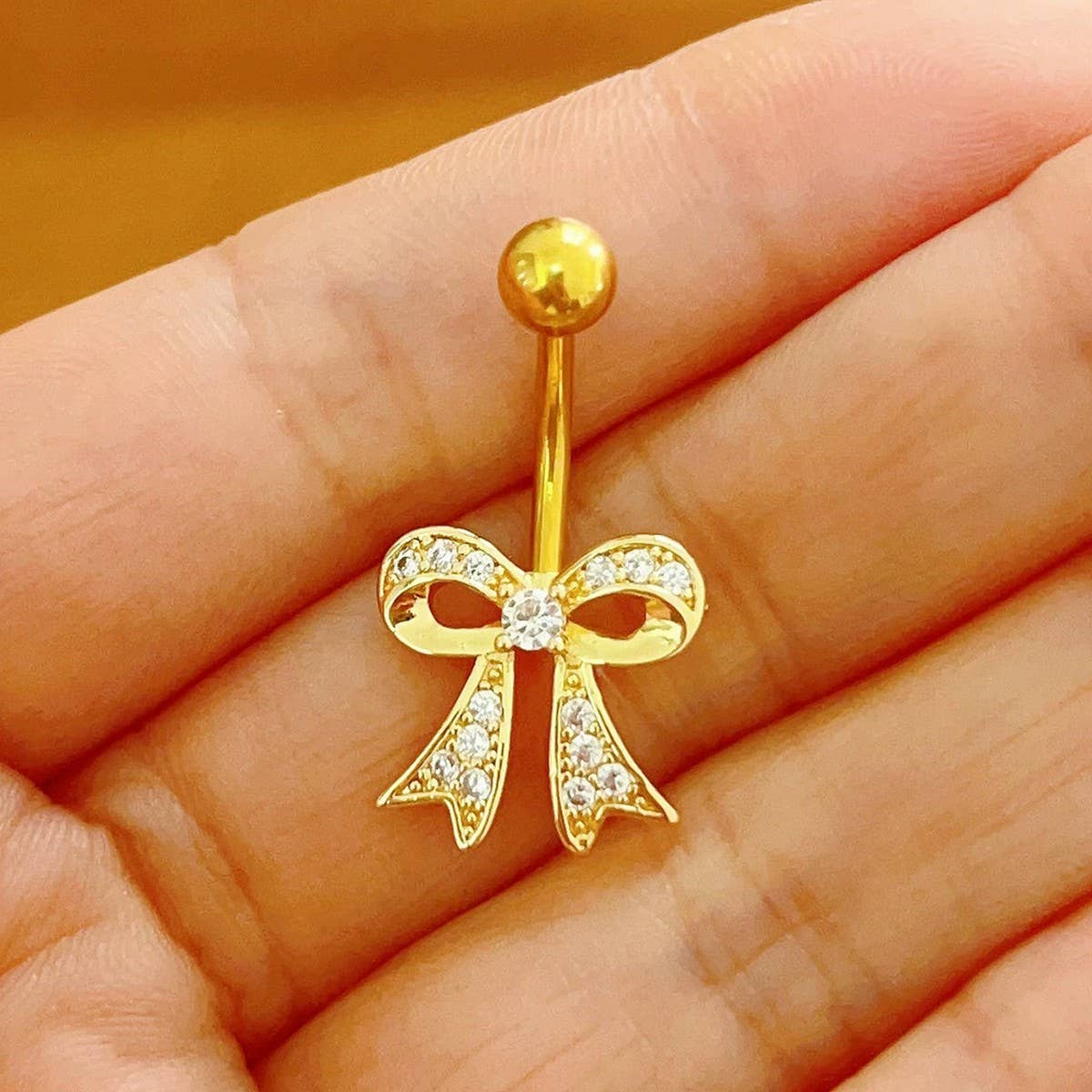 Stainless Steel CZ Bow Belly Ring Navel Piercing_CWMM9316