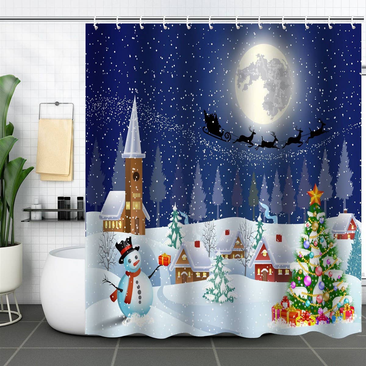 HOT SALE CHRISTMAS WATERPROOF SHOWER CURTAIN