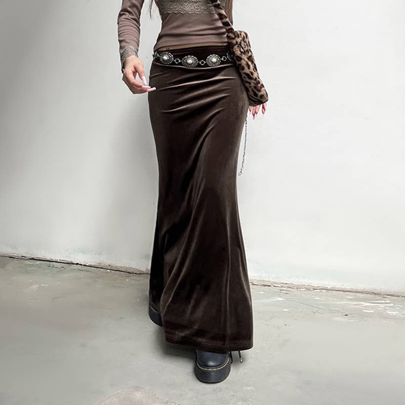 VINTAGE BROWN LOW FANNY PACK VELVET SKIRT