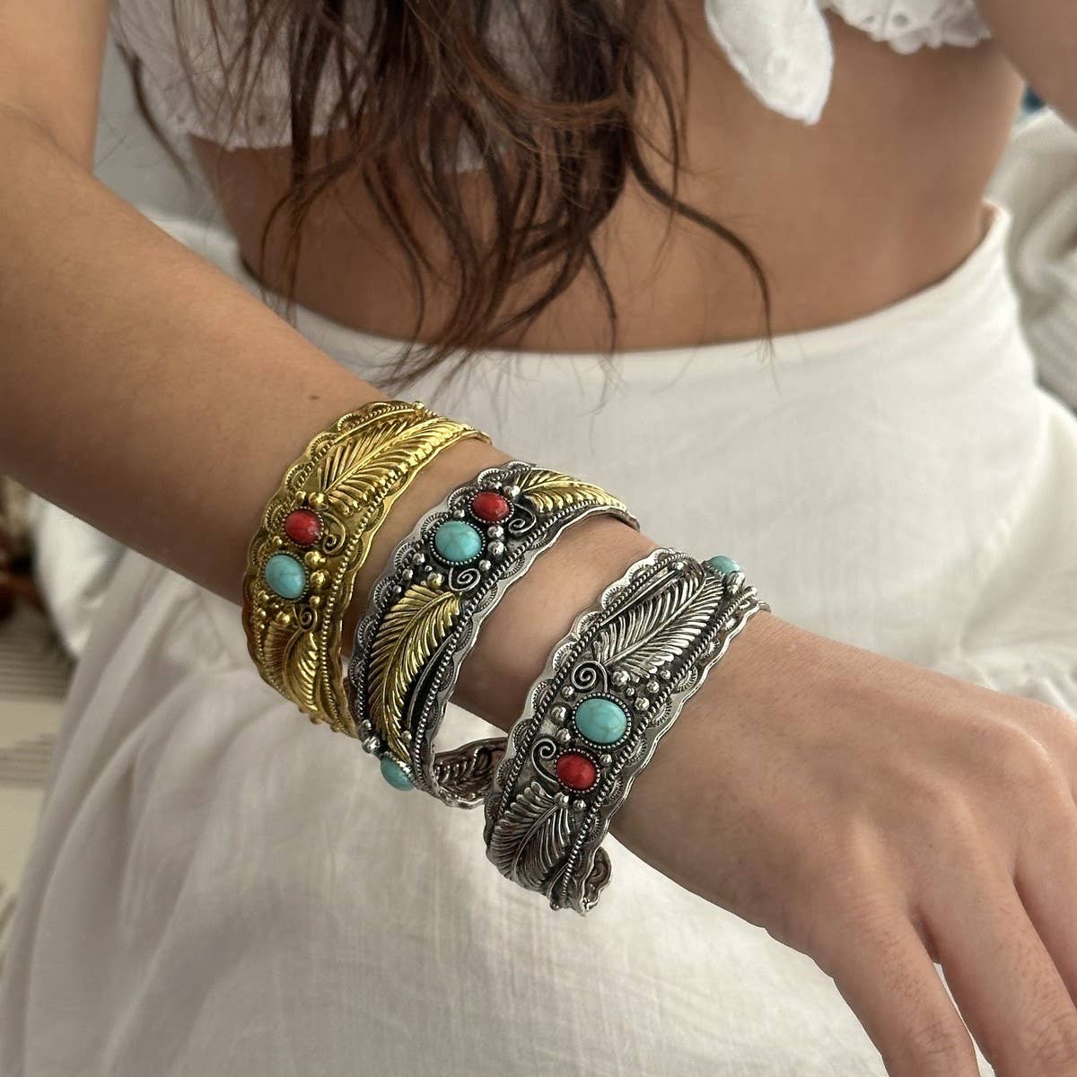 NEW RETRO OVAL TURQUOISE BRACELET FOR WOMEN