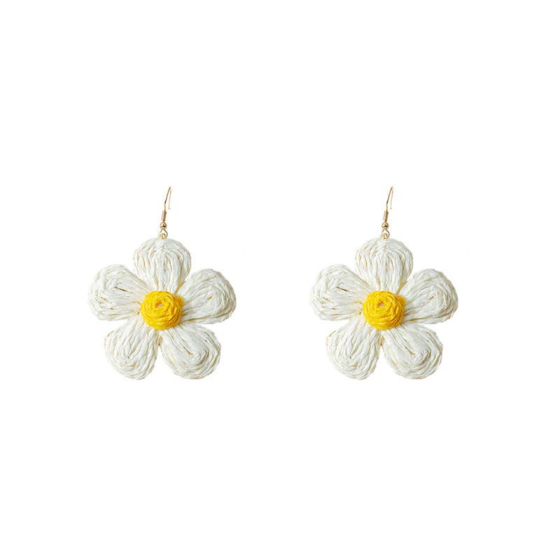 Woven raffia grass exaggerated flower earrings