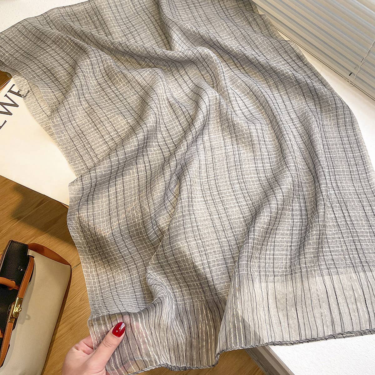 Plaid Shine Silk Scarf ??Long Blend Spring Wrap_CWASC0616