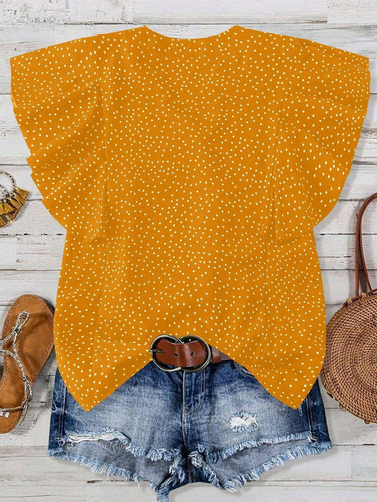 V-neck with broken points loose button pleat top