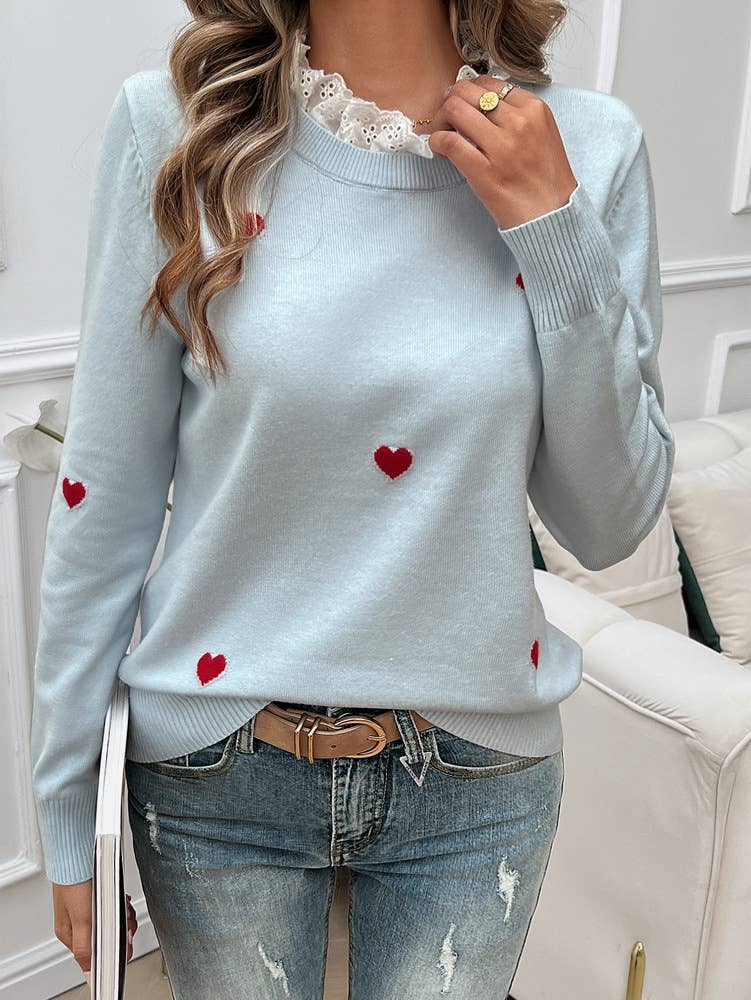 TEMPERAMENT CASUAL EMBROIDERED LOVE SWEATER