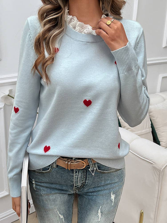 TEMPERAMENT CASUAL EMBROIDERED LOVE SWEATER