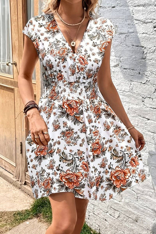 CWDSD8567_DEEP V FLORAL FLOWING SLEEVE DRESS