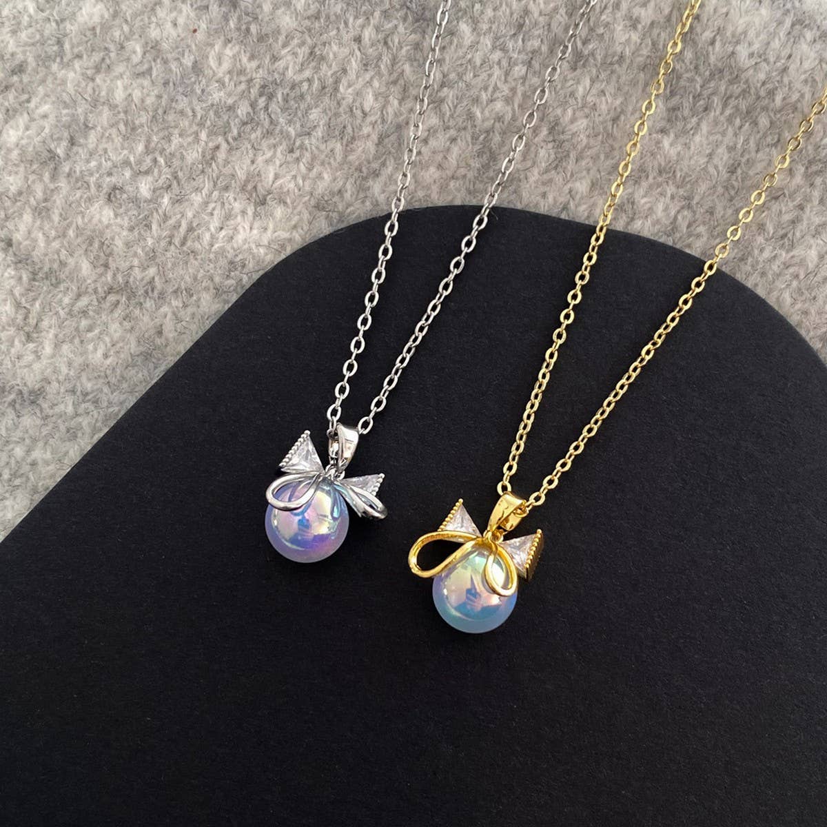 MERMAID PEARL BOW ZIRCON NECKLACE FOR WOMEN