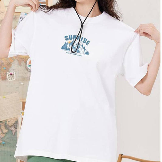 Cwtts0935_Alphabet Print Round Neck Loose Casual T Shirt