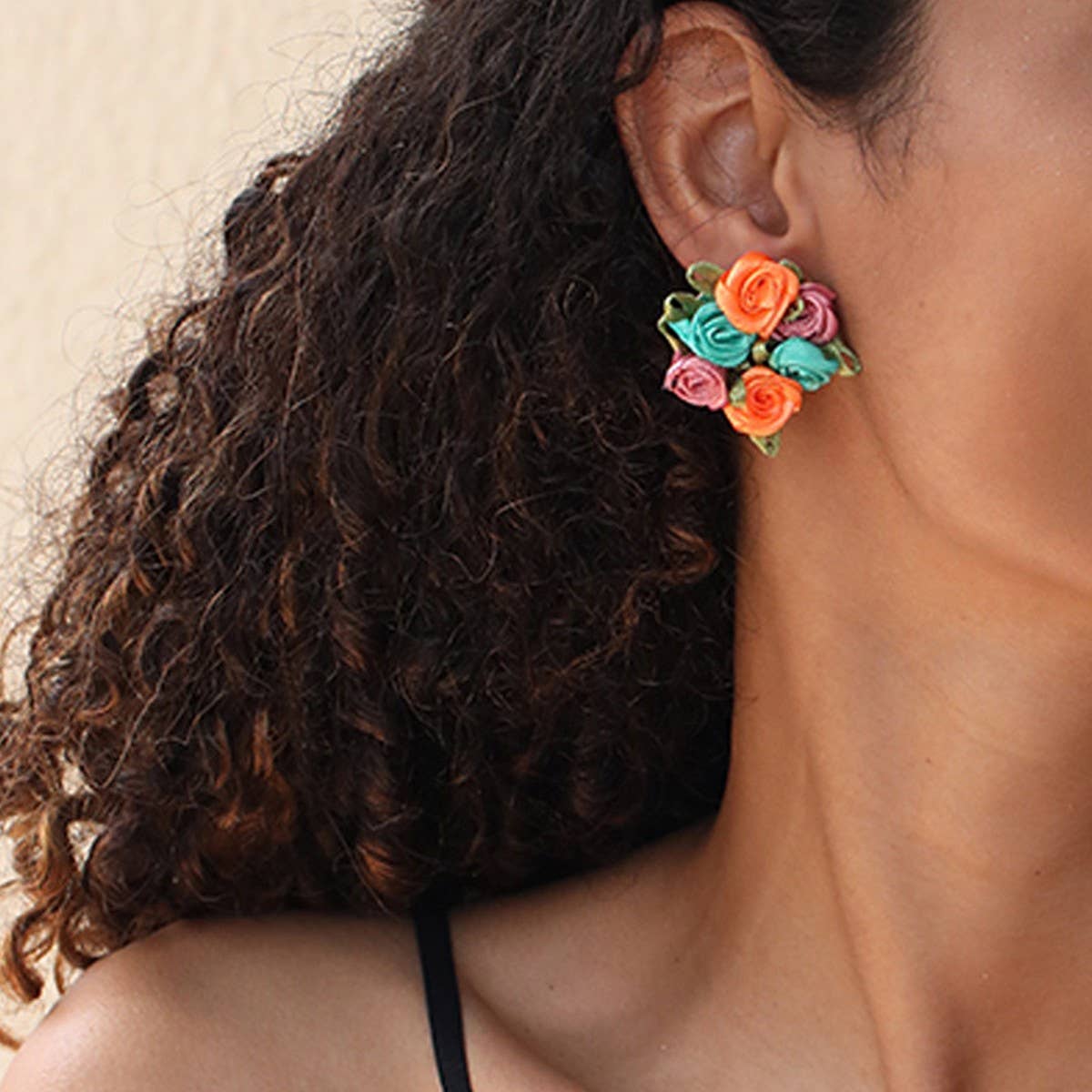 Handmade Rose Chic Fresh Fabric Stud Earrings