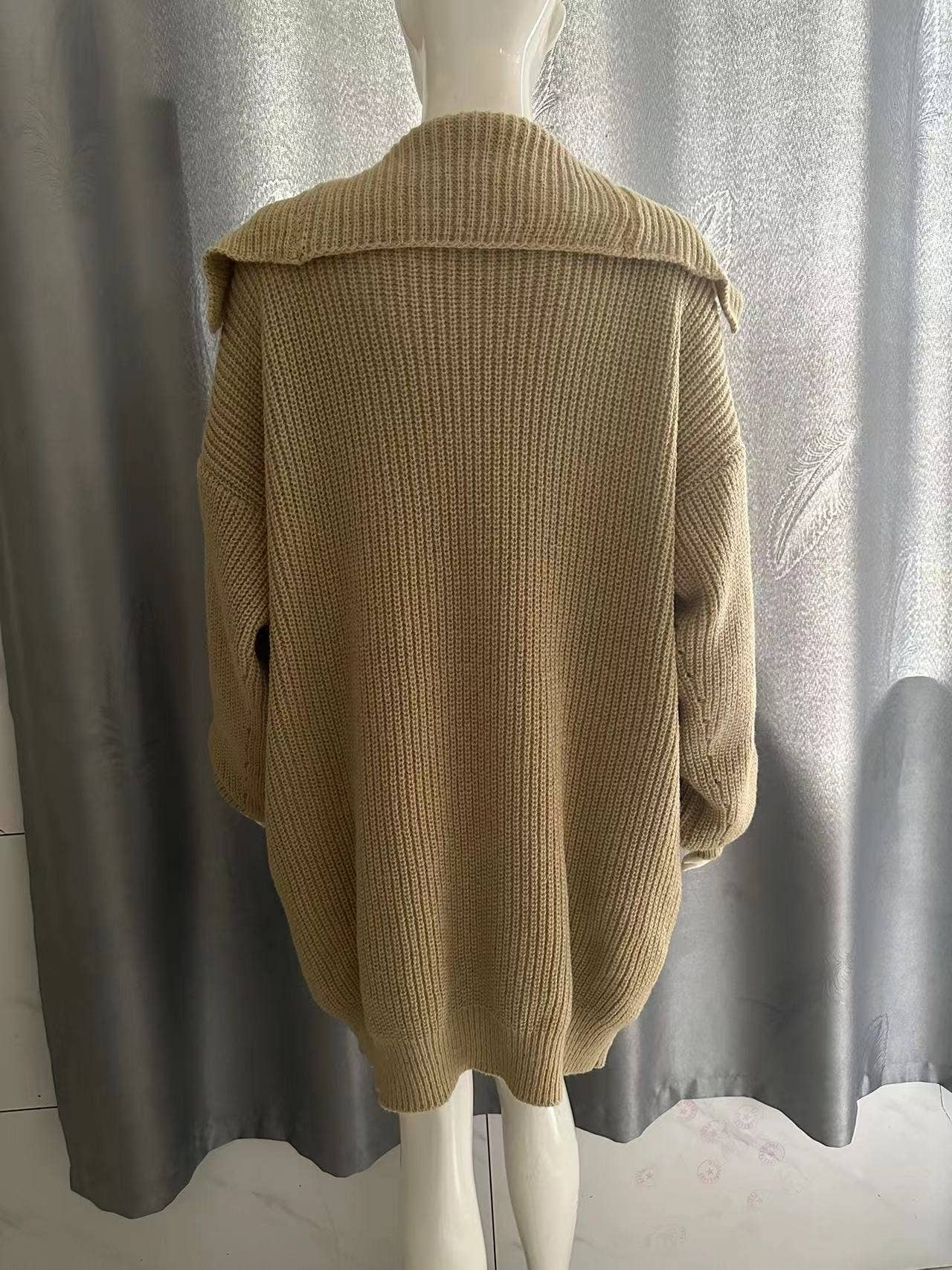 SOLID LAPEL THREE-BUTTON MID-LENGTH CARDIGAN