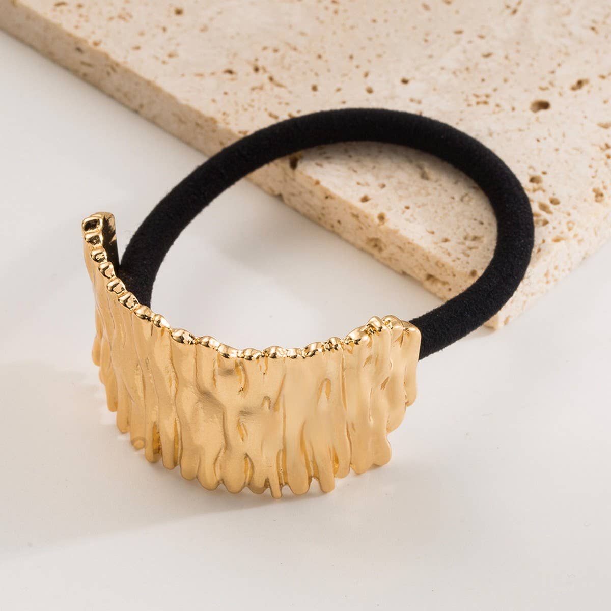 Geometric Oval Metal Stripe Elastic Hair Tie