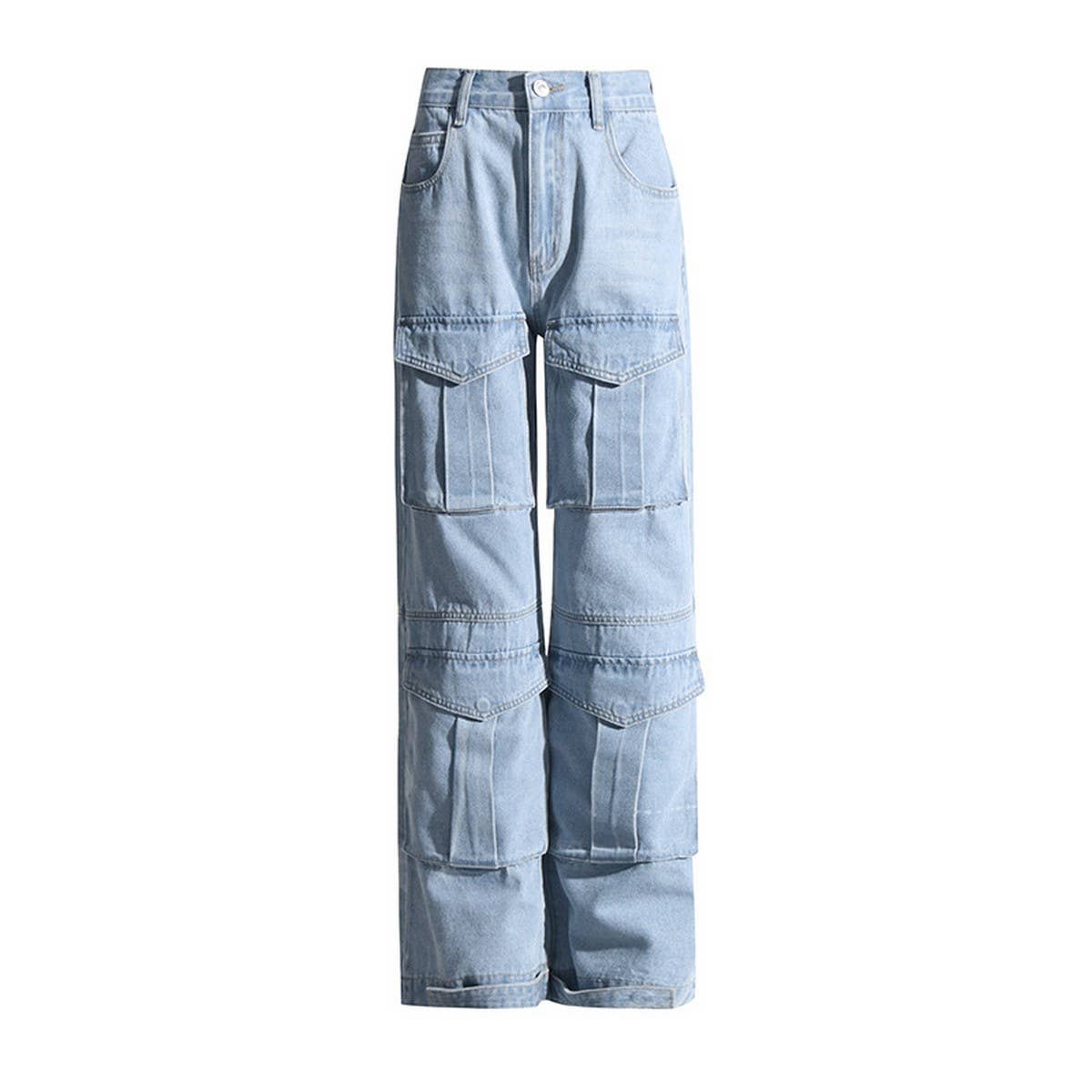 MID RISE MULTI POCKET DESIGN STRAIGHT LEG JEANS