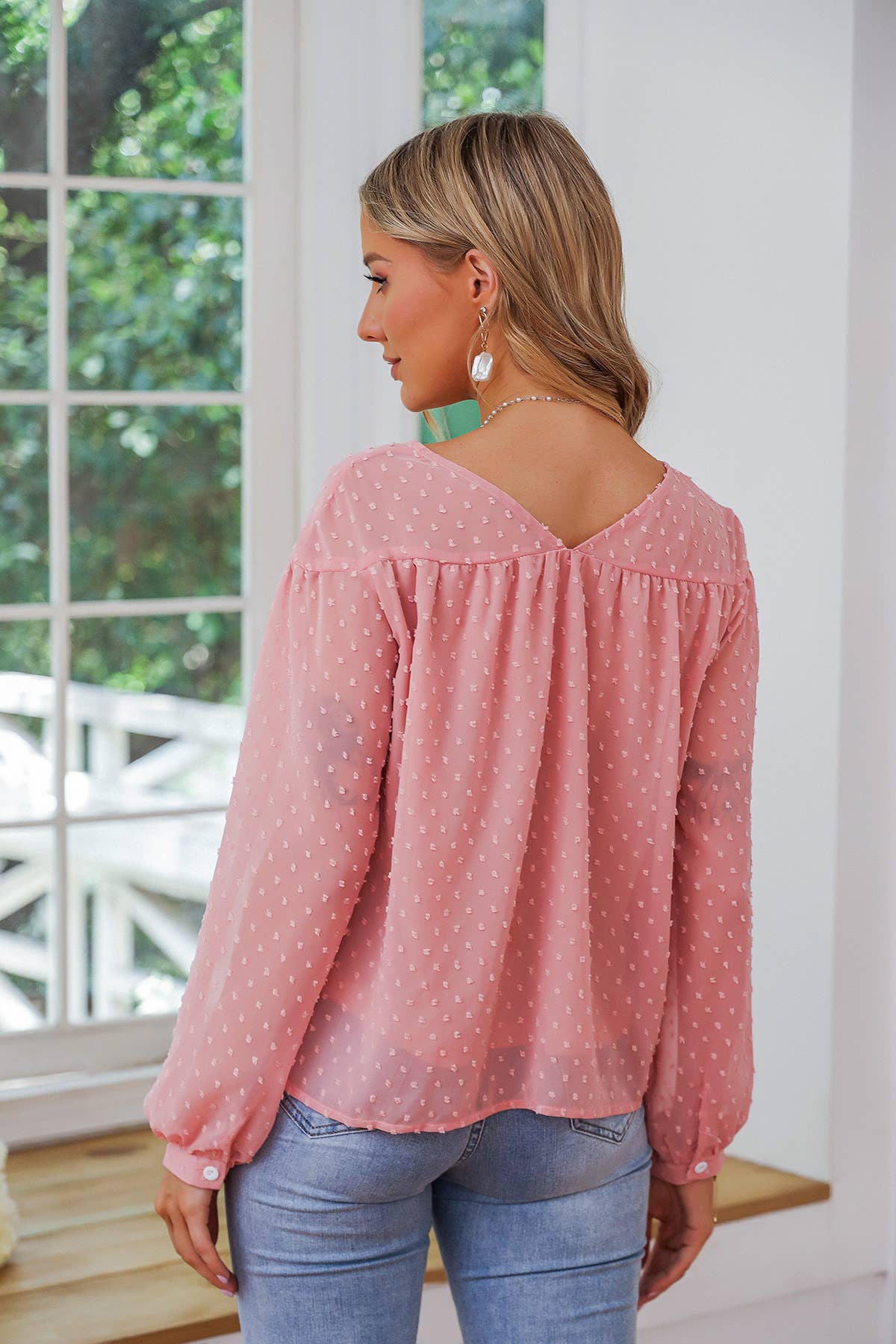 Strap solid color polka dot shirt top