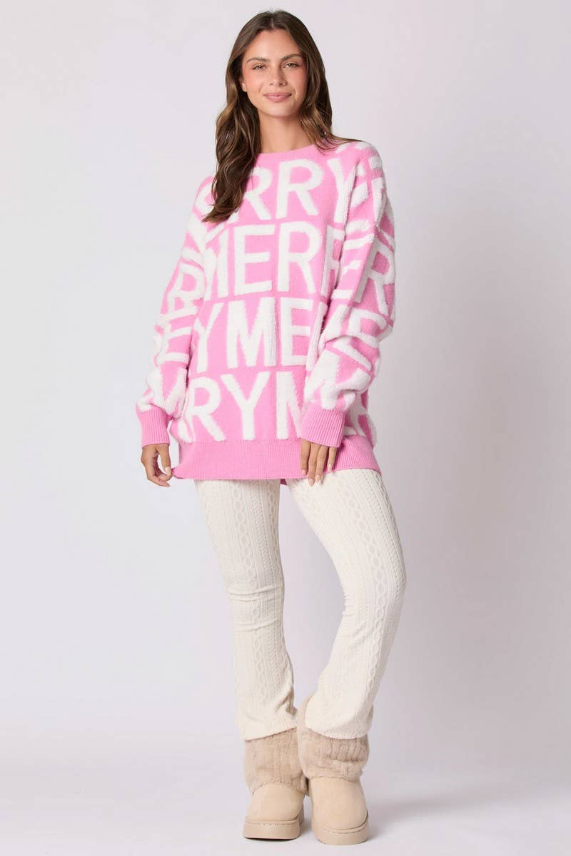 CWOSWL07750_CHRISTMAS LETTER LOOSE KNIT PULLOVER SWEATER