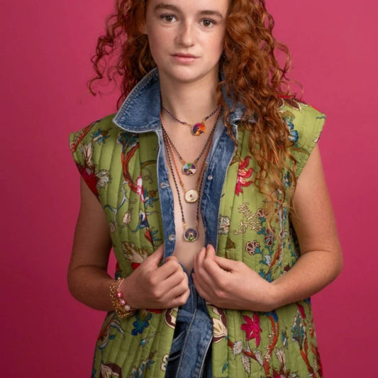 GOLD-PLATED NECKLACE WITH COLORFUL ROUND PENDANT