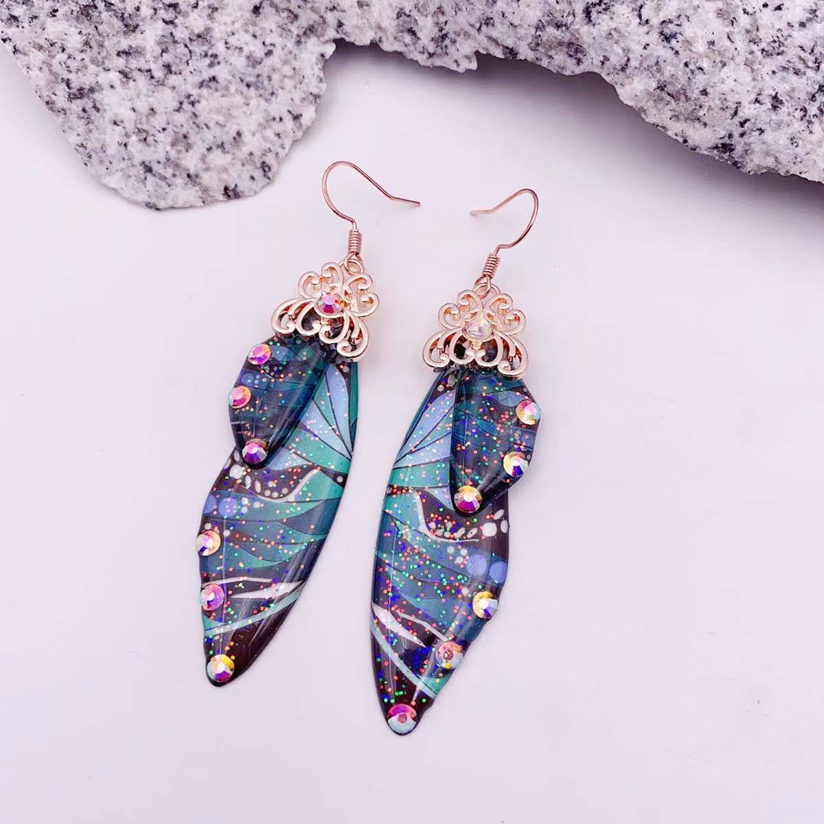 Elegant long earrings with cicada wing wings