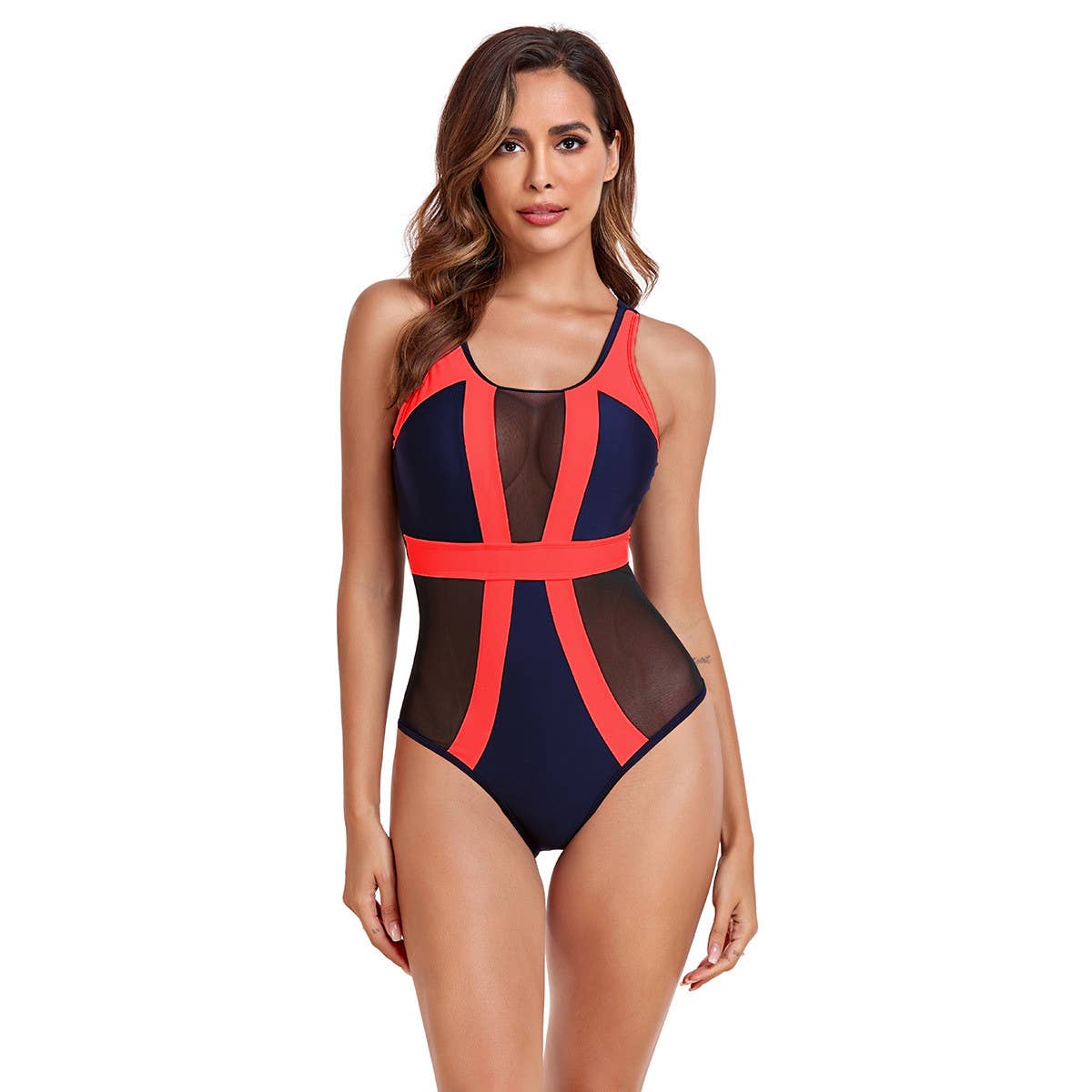 SEE-THROUGH MESH ONE-PIECE SWIMSUIT