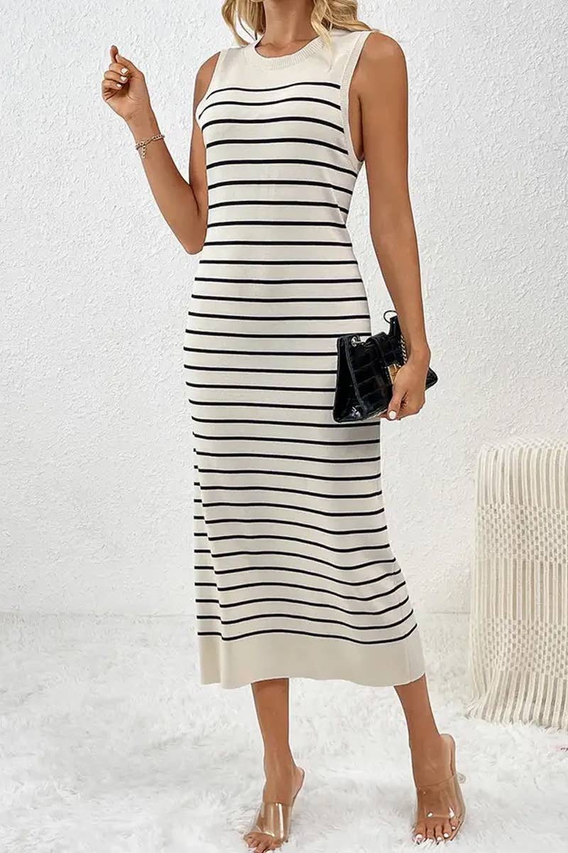 CWDMD4848_SPRING AND SUMMER SLIM STRIPED FASHION DRESS