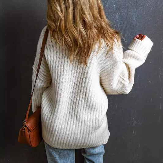 Solid color knit loose elongated sleeve turtleneck sweater