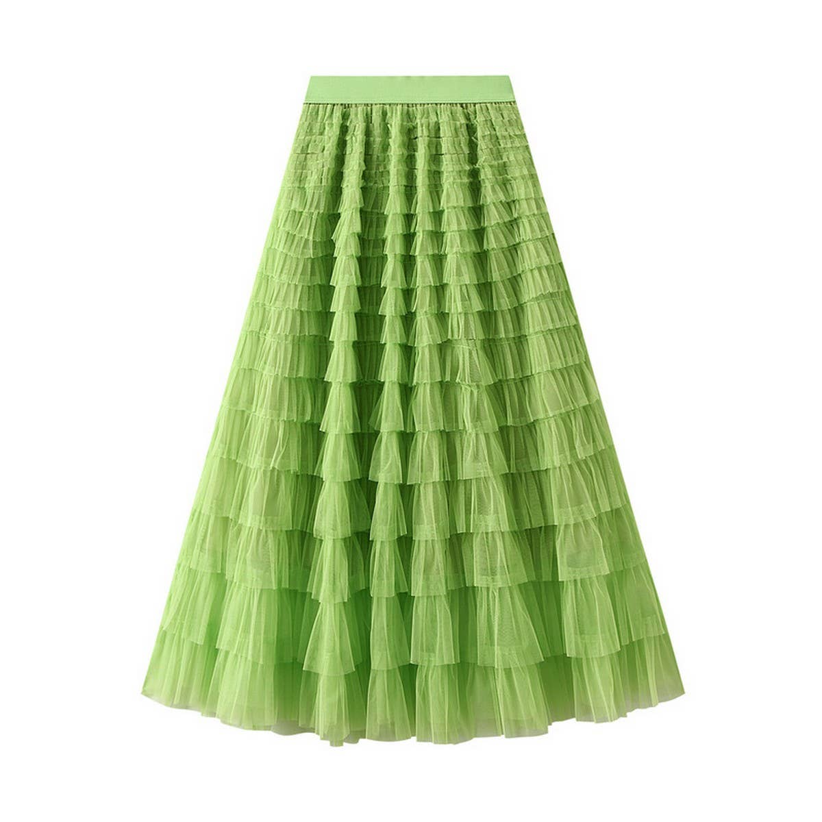 White Tulle Tiered Pleated A-Line Maxi Skirt