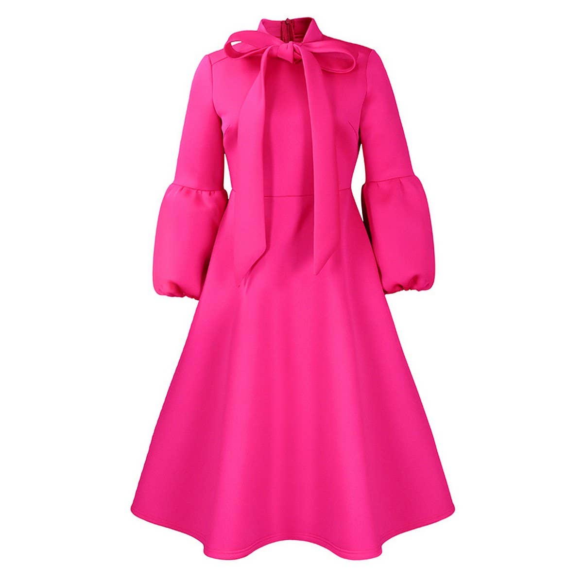 LANTERN SLEEVE HIGH WAIST BOW OVERSIZED DRESS_CWDMD3664