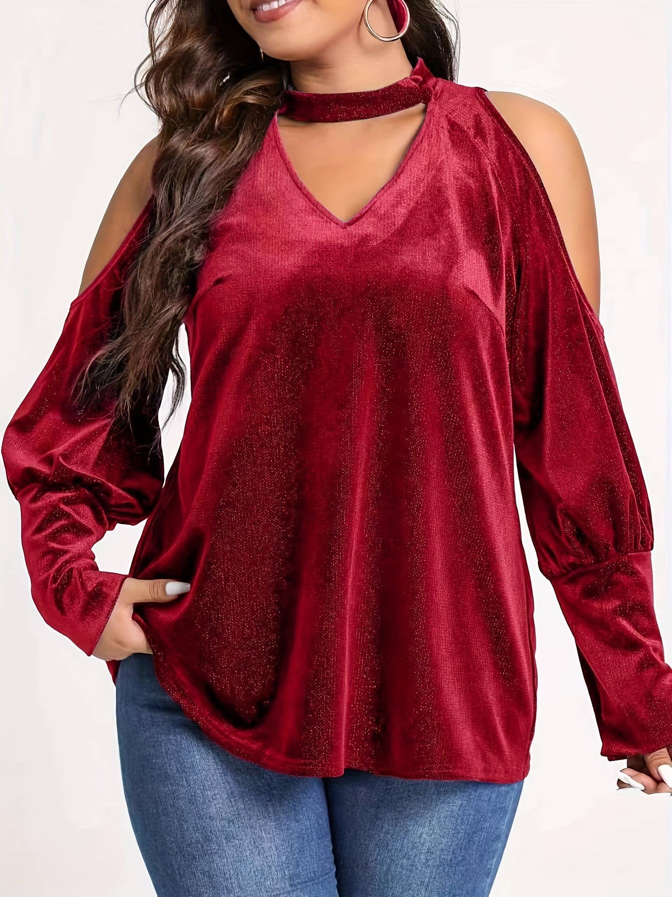 SEQUINED V-NECK LOOSE LONG-SLEEVED TOP