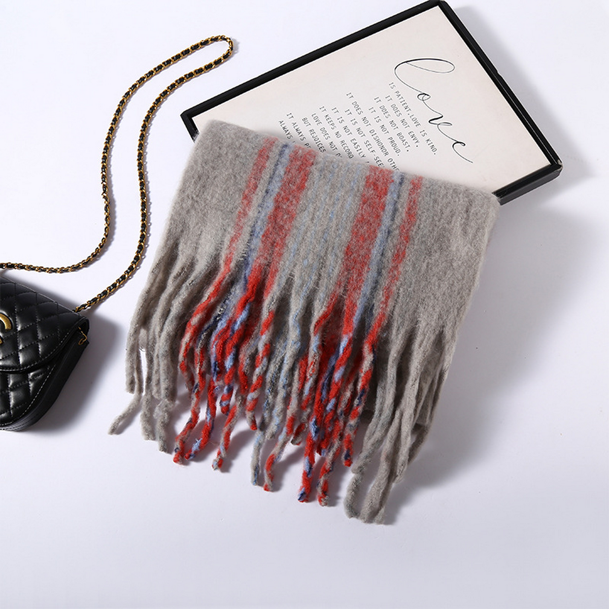 Faux Cashmere Plaid Scarf ? Thick Fringed Wrap