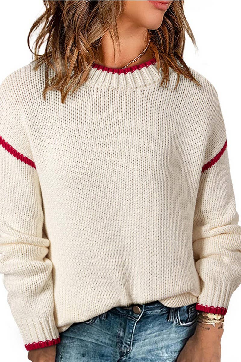 CWOSWL07715-COLORBLOCK CHRISTMAS SWEATER WOMEN CASUAL PULLOV