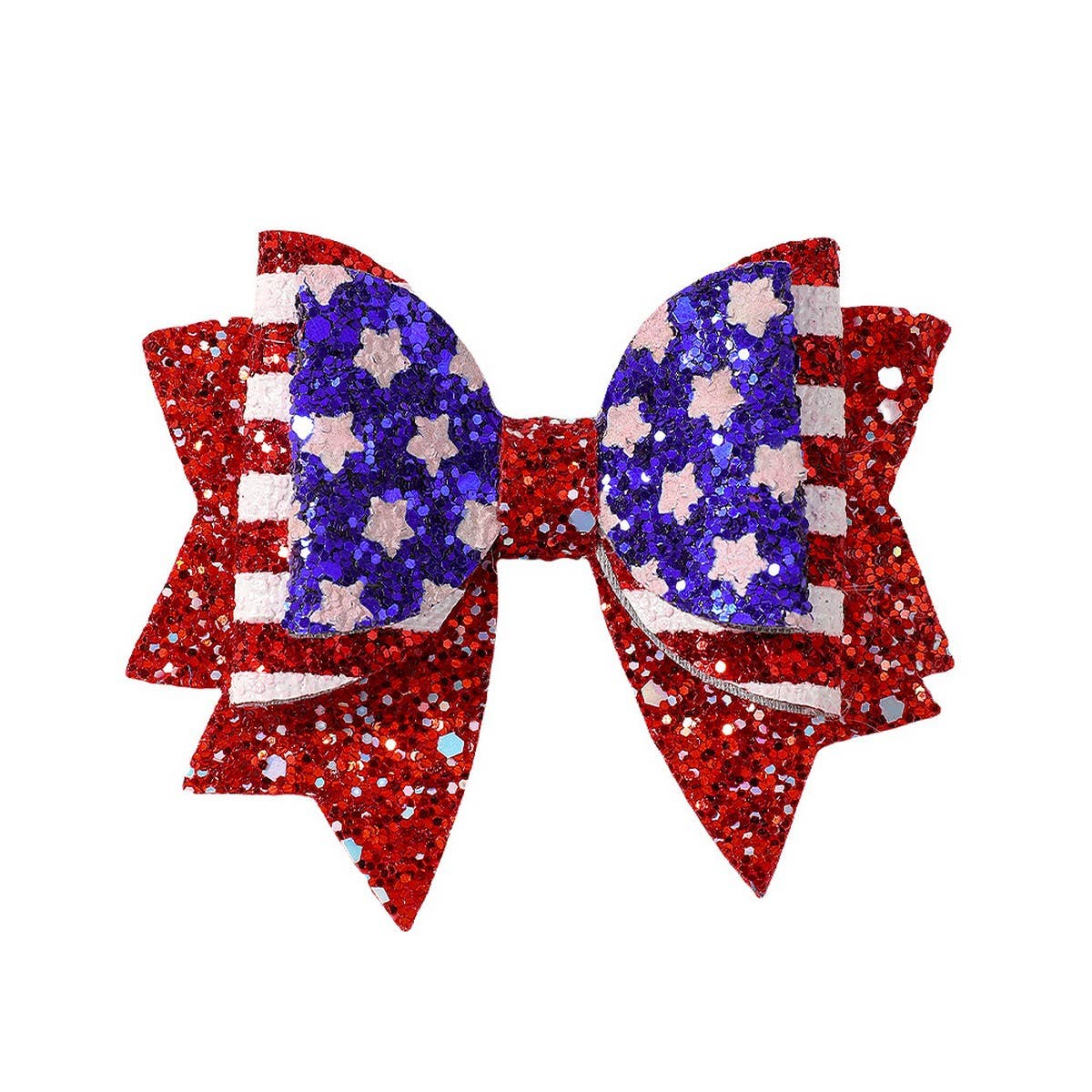 Glitter Star & Flag Bow Hair Clip Set for Kids