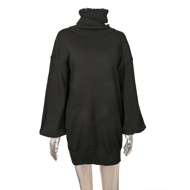 Pullover high-neck long-sleeved knitted dress