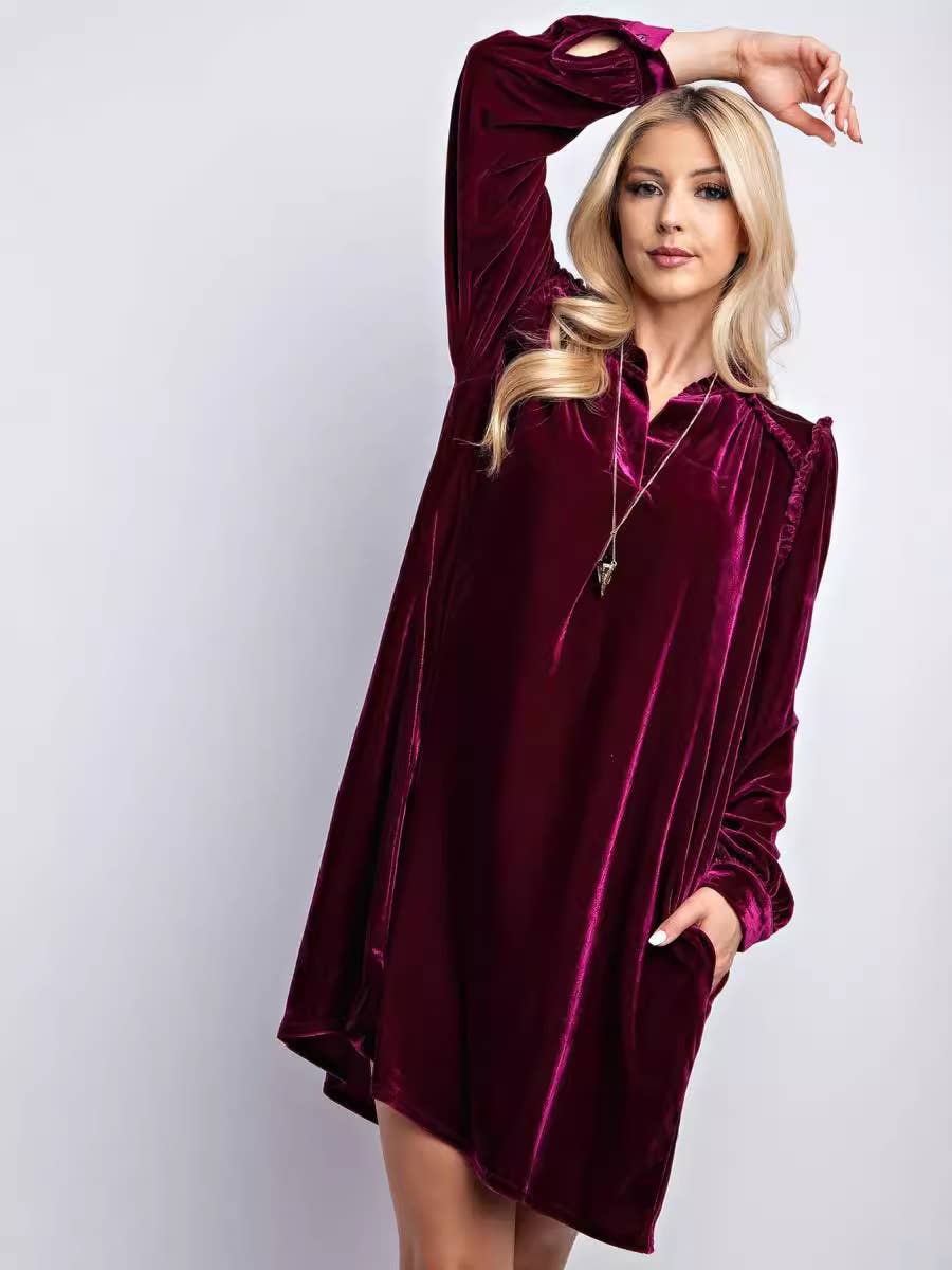 SOLID COLOR STRAIGHT VELVET CASUAL SIMPLE DRESS