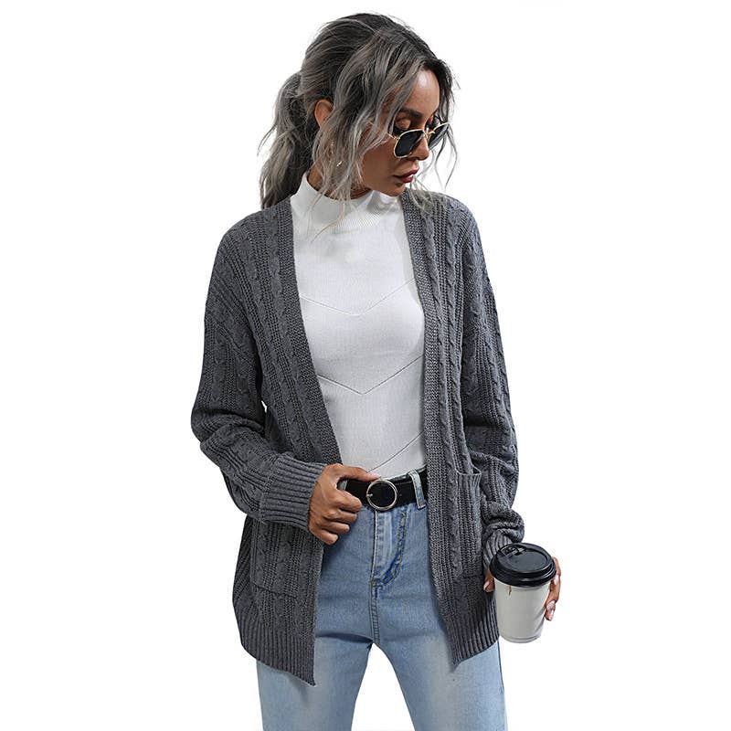 SOLID COLOR TWIST LOOSE UNBUTTONED KNIT CARDIGAN