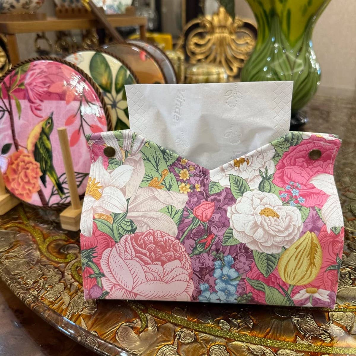 CREATIVE OIL PAINTING FLOWER LEATHER TISSUE BOX