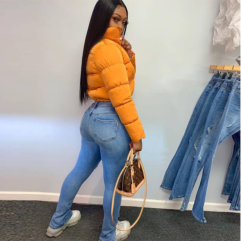 STAND COLLAR SOLID COLOR BREAD COTTON JACKET