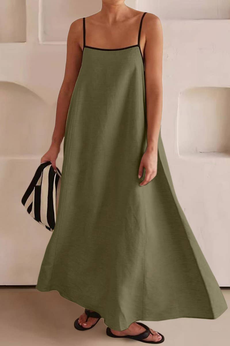 CWDMD5469_FASHIONABLE CONTRAST COLOR SLING DRESS