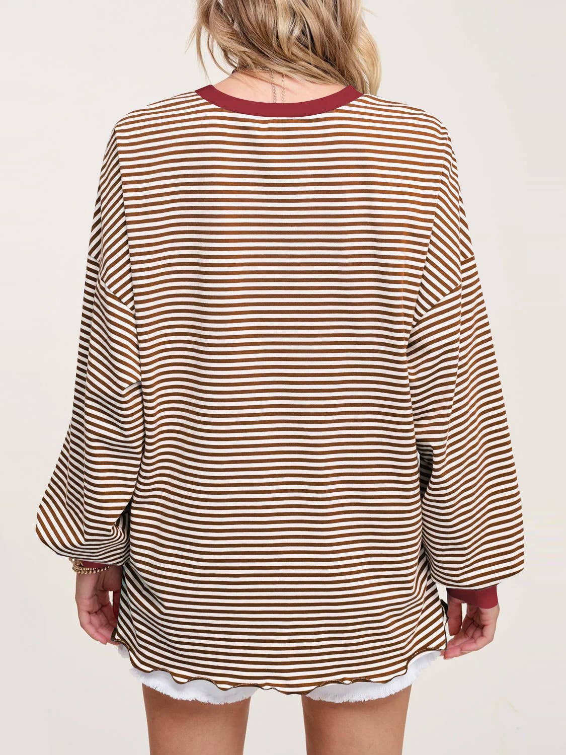 STRIPED LONG-SLEEVED T-SHIRT CREW NECK HOODIE