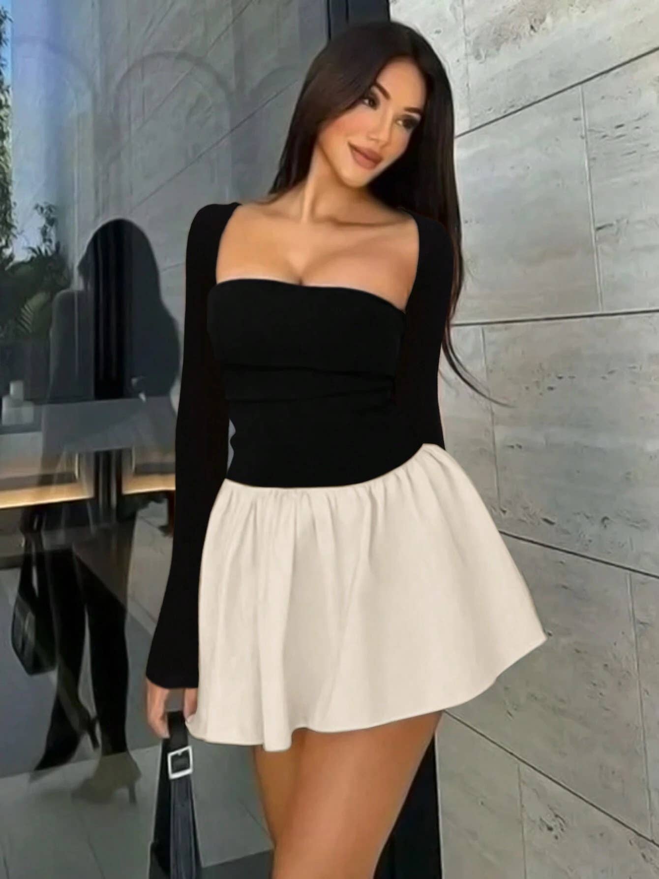 Fashion sense black and white patchwork dress