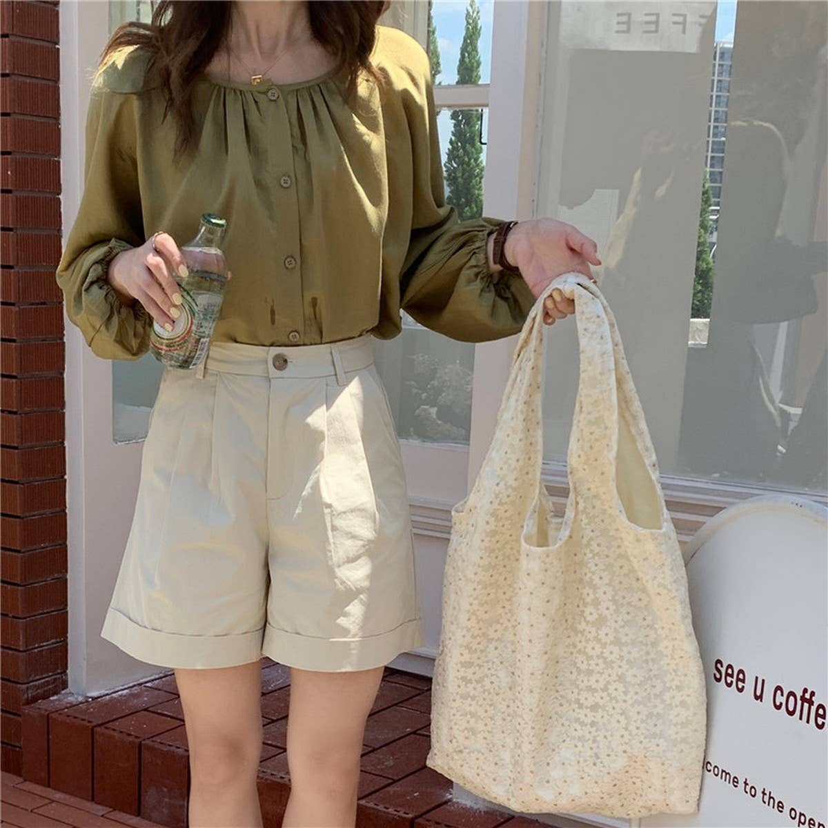 CWAB3907_LARGE CAPACITY SAKURA LACE CANVAS SHOULDER BAG