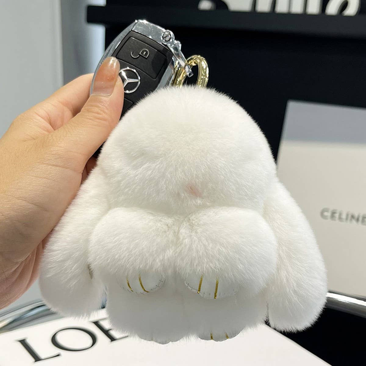 NEW MINI CUTE PLUSH BUNNY CAR KEYCHAIN PENDANT