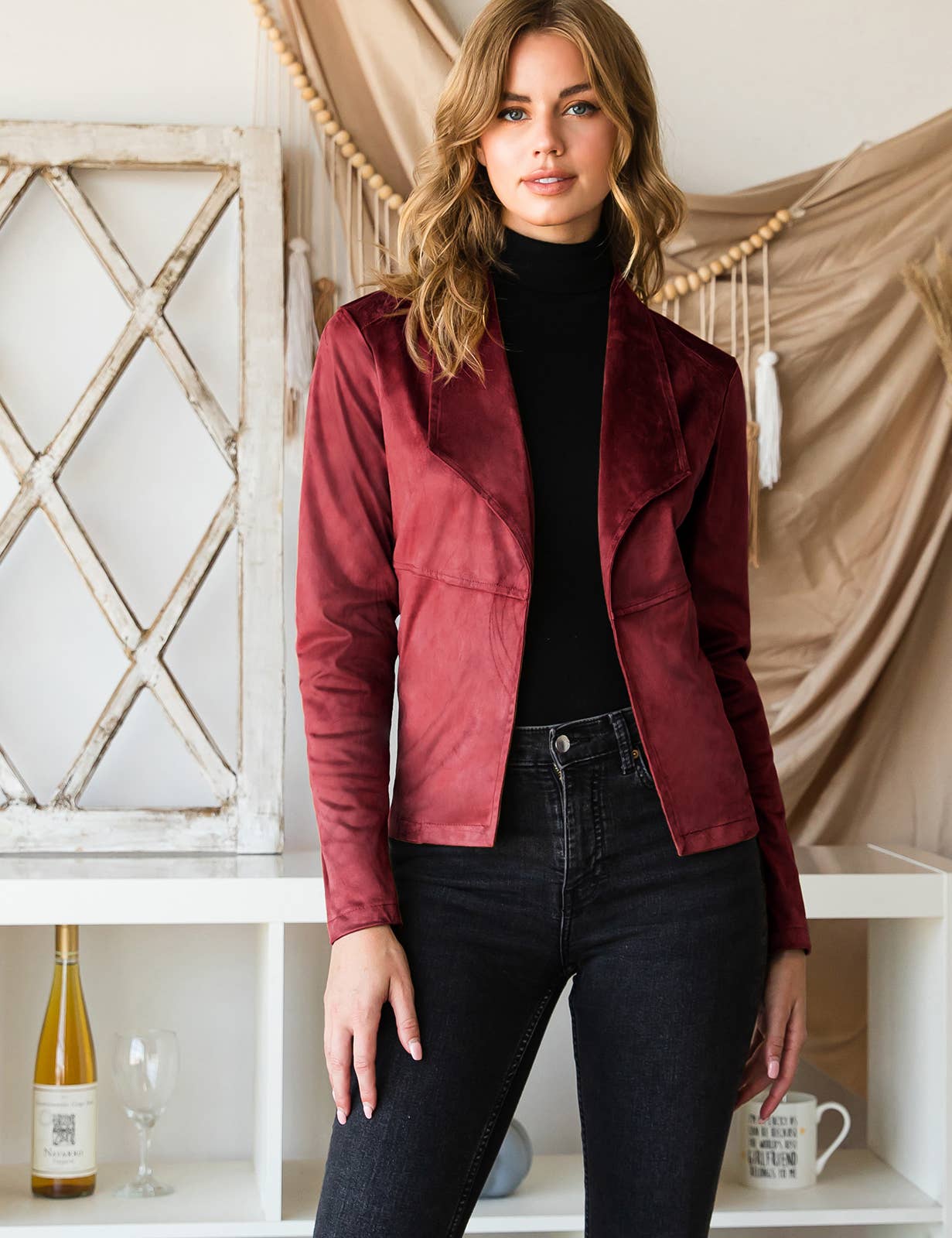 CWOJA707_FAUX SUEDE LEATHER MOTO OVER HIP JACKET