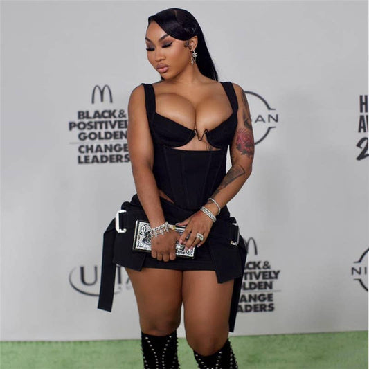 Patchwork skirt suit that covers the buttocks