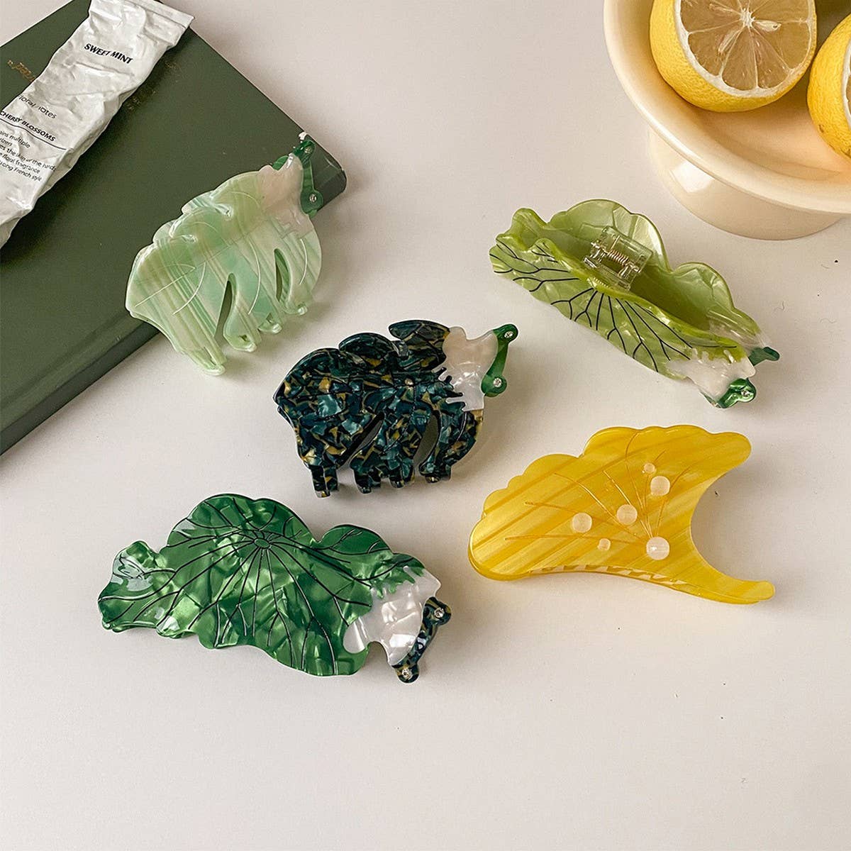 Cute Green Frog & Ginkgo Leaf Hair Clip