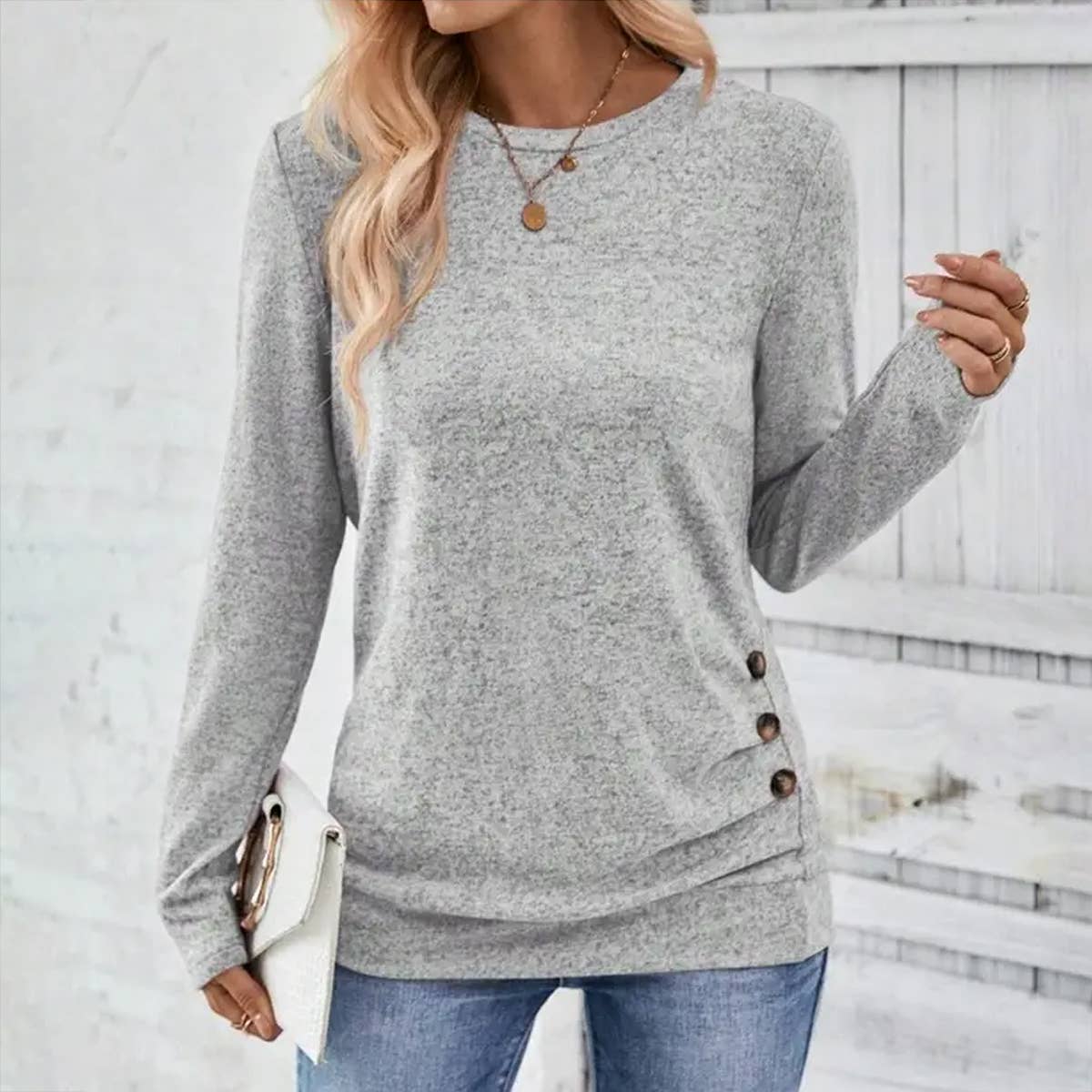 SOLID COLOR LONG-SLEEVED CUT-OUT CASUAL SHIRT