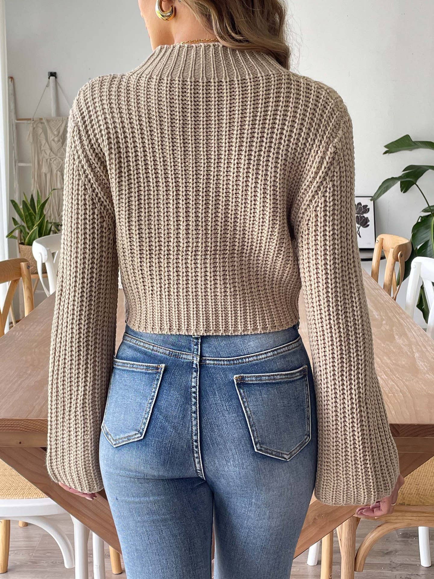 SWEATER WITH FLARED SLEEVES AND HALF TURTLENECK