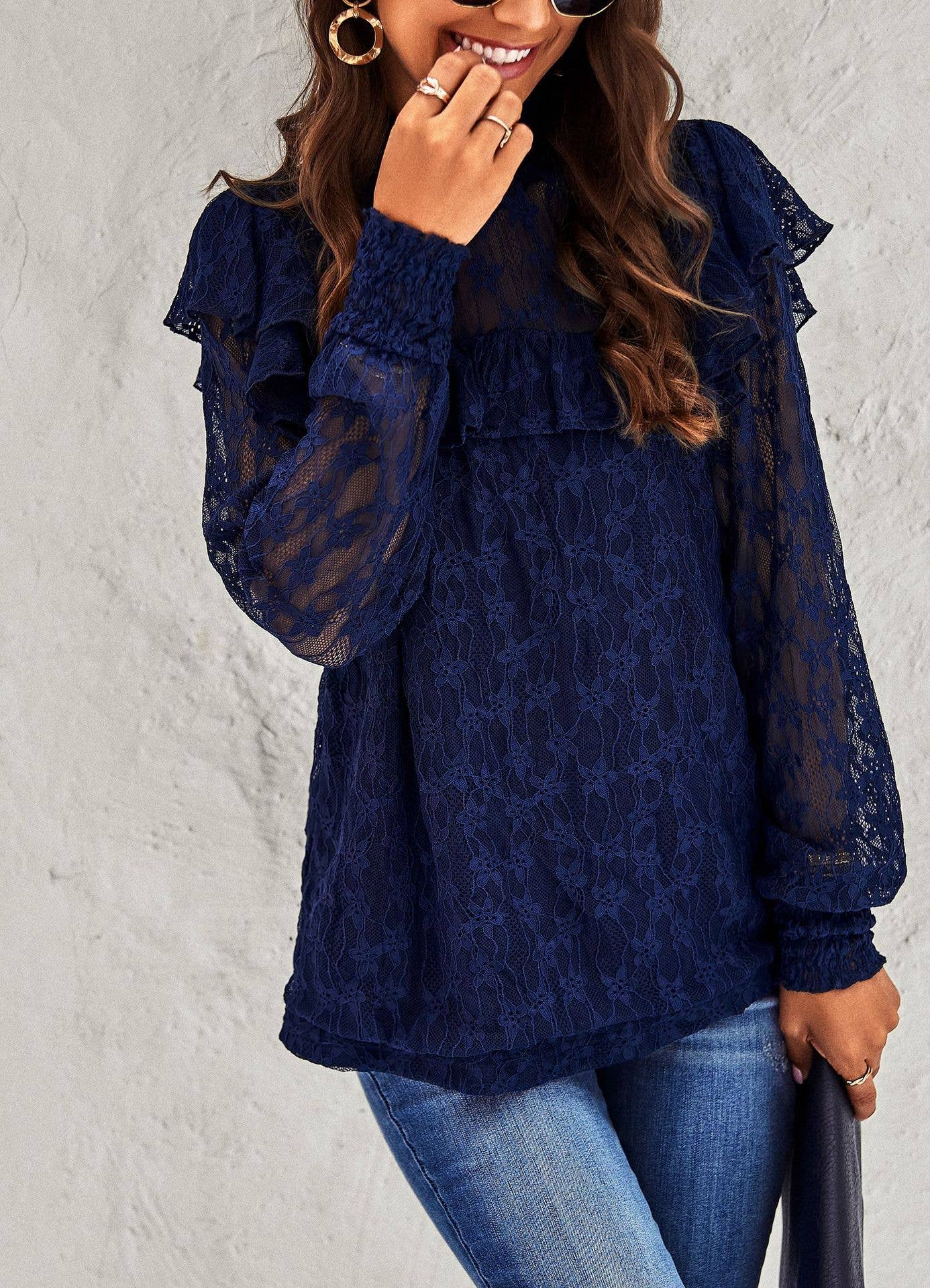 Lace shirt commuter long-sleeved blouse